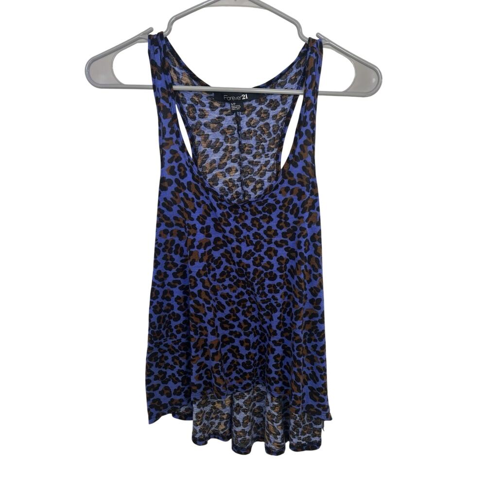 Forever 21 Blue Leopard Indie Sleaze Festival Tank Small Crop Cheetah Retro
